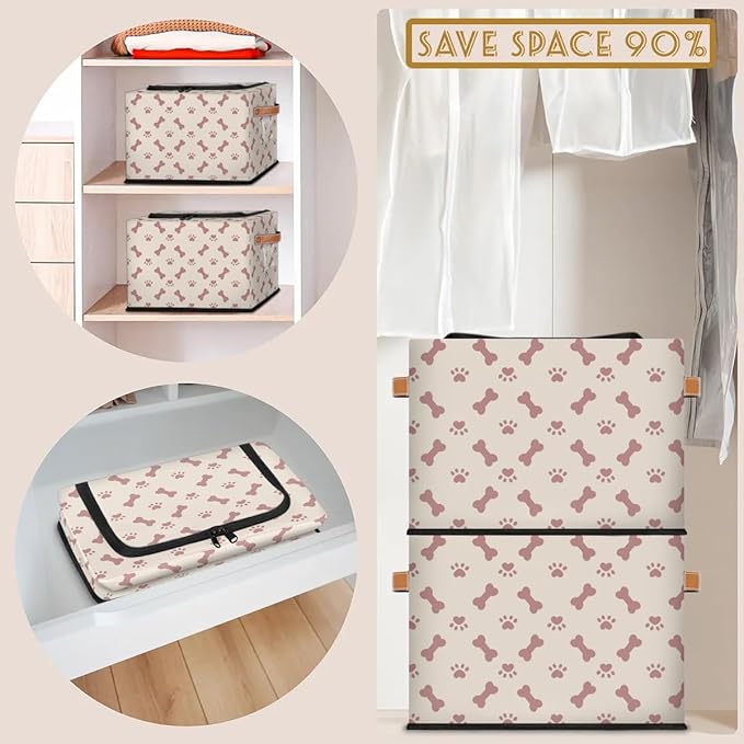 Large Toy Box Collapsible Storage Bins with Lids Closet Storage Baskets for Organizing Shelves Nursery Toy Storage Organizer Boxes for Kids, Boys, Girls (Cute Dog Cat Paw Print Animal)