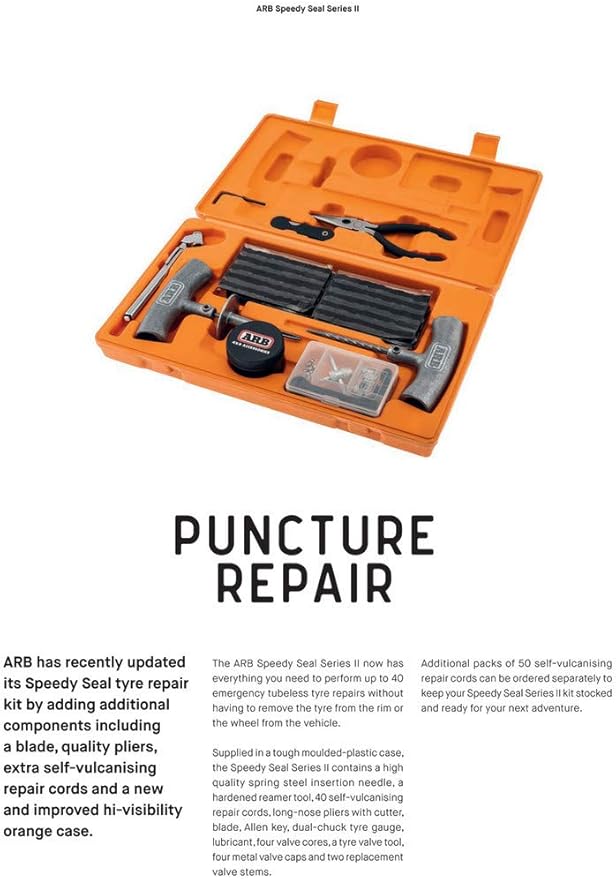 ARB 10000011 Speedy Seal 2 - Universal Heavy Duty Tire Repair Kit For Car, Truck, RV, Jeep, ATV, Motorcycle, Tractor, Trailer. Flat Tire Puncture Repair Kit Fix Punctures and Plug Flats 50 String Plug