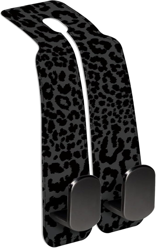 Car Seat Back Storage Headrest Hook, Premium Leather Double Metal Hook, Hanger Storage Organizer for Purse Cloth Bag, Car Interior Accessories Luxury Black Leopard