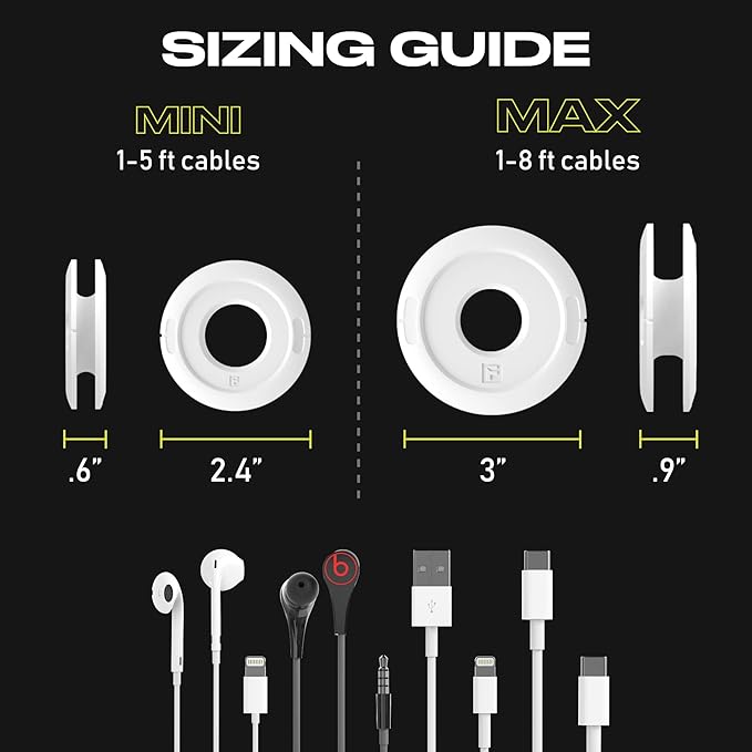 Side Winder Mini and Max Headphone, Earbud and Charging Cable Winder and Organizer Perfect for Wrapping Earbuds and Cords for Travel and Organization 4-Pack (White, Mini)