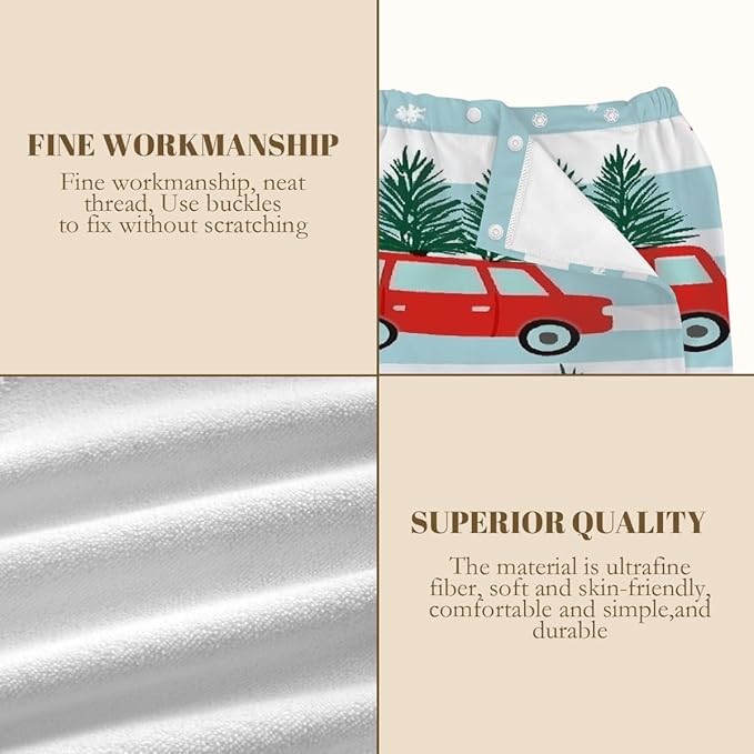 Towel Wrap for Women, Wearable Towel Dress Spa bathrobe with Adjustable Closure(Christmas Car Cartoon Stripes)