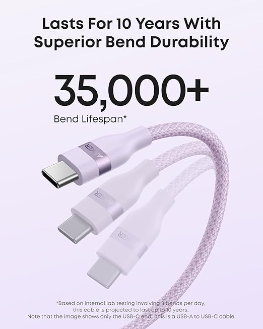 Anker Car Carplay Cable for iPhone 17 16 Pro Max Plus, Upcycled Braided USB A to USB C Car Charger Cord for Samsung Note20 and More (3FT,Violet) (Pack of 2)