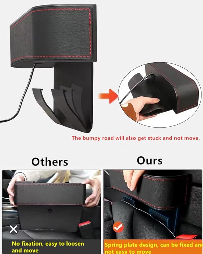 Car Seat Gap Filler Organizer, Car Organizer Front Seat, Pack Auto Console Side Storage Box with Cup Holders,Car Organizers and Storage for Holding Phone, Sunglasses, Wallet 1PC(black&red line)