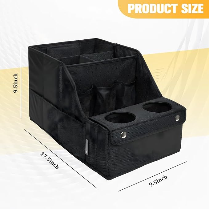 Car Passenger Seat Organizer, Front and Back Seat Organizer with Multiple Storage Compartments & 2 Cup Holders, Automotive Interior Backseat Caddy to Keep Tidy, Universal for Vehicles