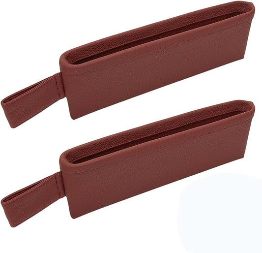 PH PandaHall 2pcs Car Seat Pockets Car Gap Filler Organizer Leather Seat Gap Storage Box Brown Cars Interior Accessories Between Cars Seats Catcher for Phone Key Sunglasses Wallet Cards Coins