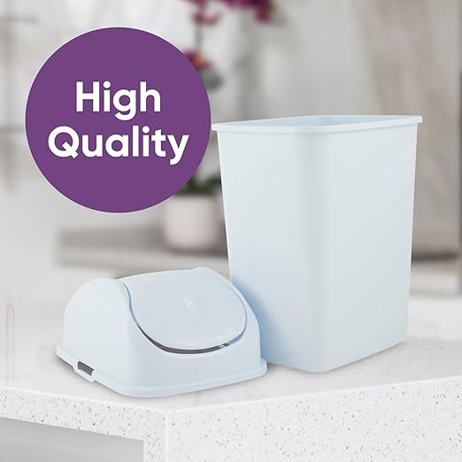Superio Kitchen Trash Can with Swing Top Lid 9 Gallon Slim Waste Bin 37 Qt Sturdy Plastic Garbage Can Medium Recycling Bin for Office, Bathroom, Under Counter, Dorm, Bedroom (White)