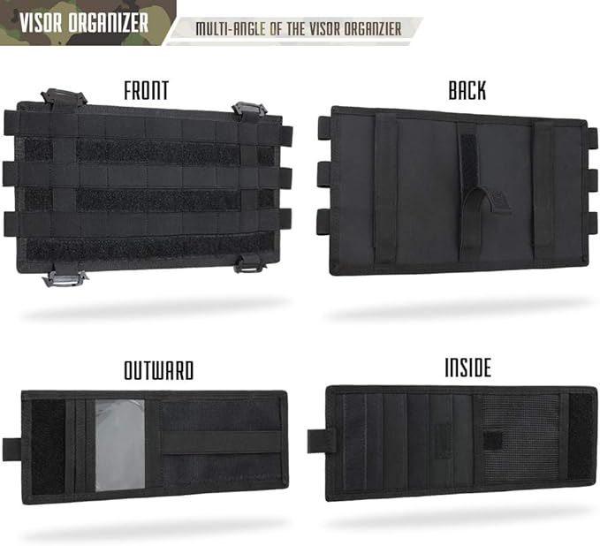 WYNEX Molle Car Visor Organizer with Detachable Card Pouch | Auto Sun Visor Storage Molle Panel with Elastic Webbing Slots for Glasses & Tactical Gear | Fit Most Vehicle, Jeeps, SUVs & Trucks