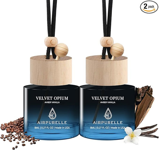 Car Air Freshener Hanging 2 Pack Car Fresheners Diffuser - Amber Vanilla Car Scents Essential Oil Air Diffuser, 45+ days Long Lasting Fragrance Air Fresheners, Two 0.27 FL OZ/8ML Made in USA