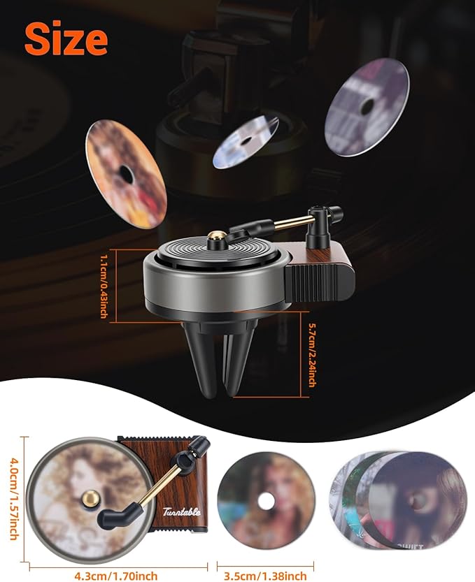 Record Player Air Freshener Car Diffuser Vent clip, 12pcs Refillable Car Air Freshener with Pop Singer Album Covers, Vintage Vinyl Air Freshener Car Decor, Perfect Music Lovers Gifts