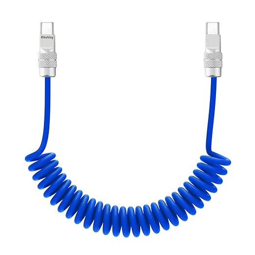 chubbycable Curly Chubby 240W Coiled USB C Fast Charging Cable Durable Braided Charger Cord for Car Compatible with iPhone 17-15 Series iPad, Dark Blue, Type-C to Type-C, 2.13FT-6.56FT