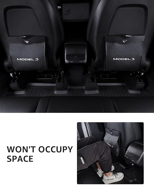 Motrobe Tesla Model 3 Trash Can 2017-2023 Garbage Bag 1PCS [Magnetic+LED 2-in-1] Waterproof Backseat Hanging Garbage Bin with 2.5 Gallons Faux Leather Model 3 Interior Accessories