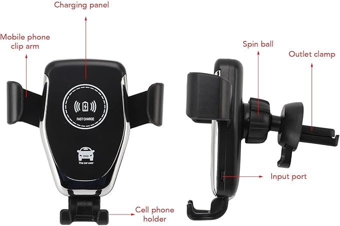 15W Wireless Car Charger Mount, 360 Degree Rotating Phone Holder with Intelligent Protecting Fast Charging Automatic Clamping Safety Fixations Car Wireless Charger