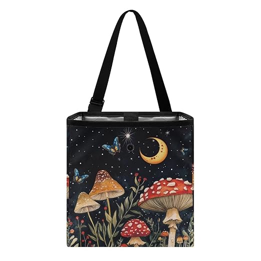 Butterfly Mushroom Car Trash Can Leak Proof Auto Trash Bag Hanging Vehicle Garbage Can Starry Night Moon Multipurpose Storage Container for Back Seat Car Accessories