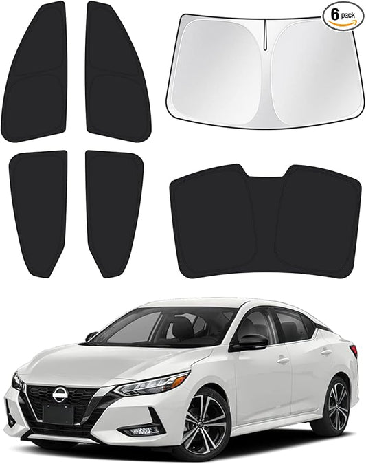 Canvcle Sunshade for 2020-2025 2026 Nissan Sentra Windshield Sun Shade Side Rear Window Shade Cover Sun Visor Shield Privacy Protection Keep Vehicle Cool Black 6PCS