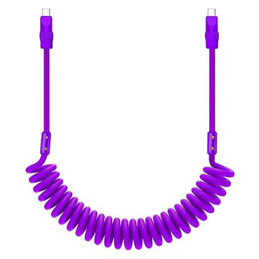 chubbycable Curly Chubby 240W Coiled USB C Cable Retractable Fast Charging Cable for Car Charger Cord Compatible with iPhone 17-15 Series, Purple, Type-C to Type-C, 2.29FT-3.6FT