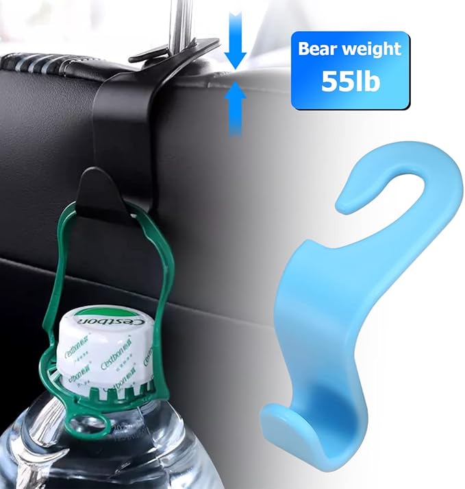 8sanlione Car Back Seat Headrest Hooks, 4PCS Vehicle Backseat Storage Organizer Hanger, Multifunctional Auto Headrest Hidden Hook Universal for Handbag Purse Backpacks Bags (Light Blue)