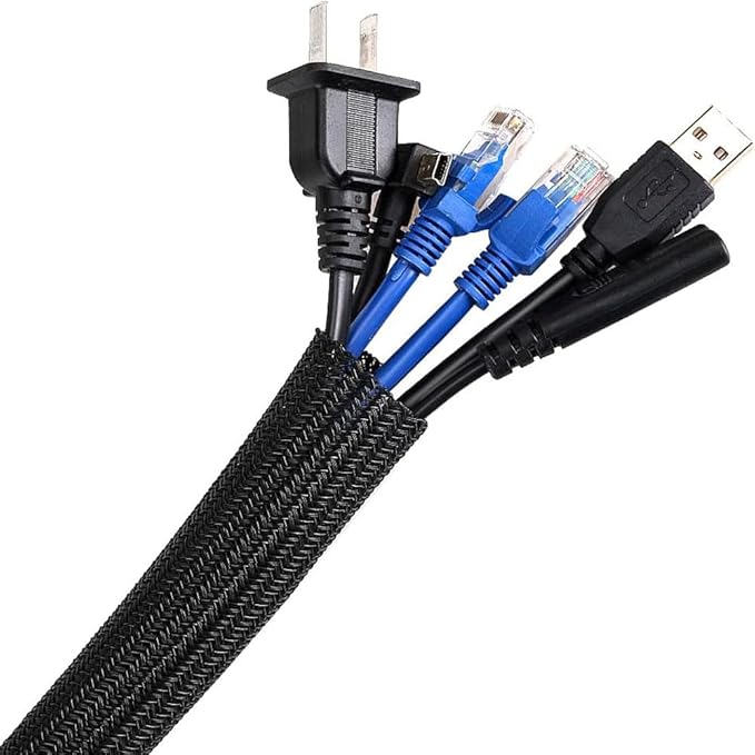AGPTEK Cable Sleeve, 6.6ft - 2/3 inch Cable Management Desk Cord Cover Organizer Wire Hider for Home Office Computer TV Wire Loom Tubing Pet Proof Cord Protector from Cat Dog Chewing, Black