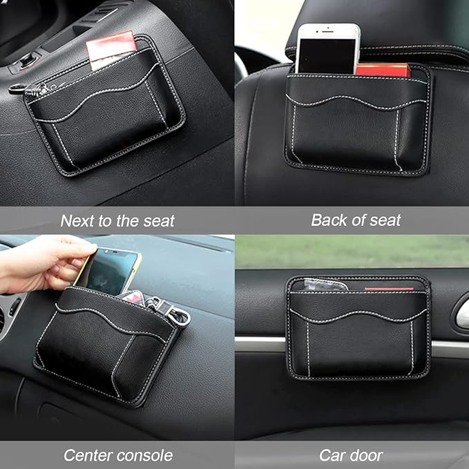 Moly Magnolia Car Seat Side Pocket Organizer, American Flag PU Leather Storage Bag, Pen Phone Holder Tray Pouch Seat Gap Filler, Interior Accessories for Auto Door Window Console (Red)