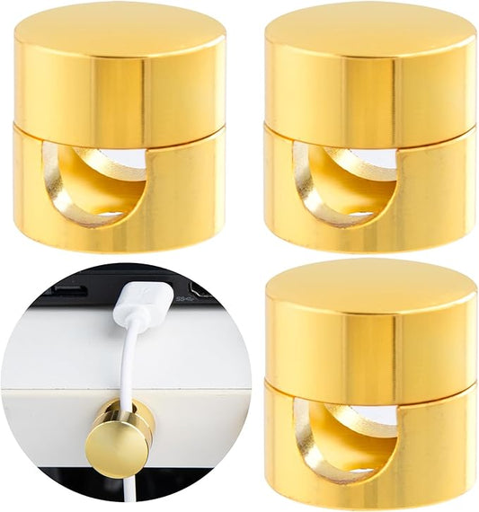 SmallCat 3 Sets Charger Holders for Cords, Gold Adjustable Cable Anchor Holders, Adhesive Metal Cord Clips, Cable Management Wire Organizers for Desk, Office, Nightstand