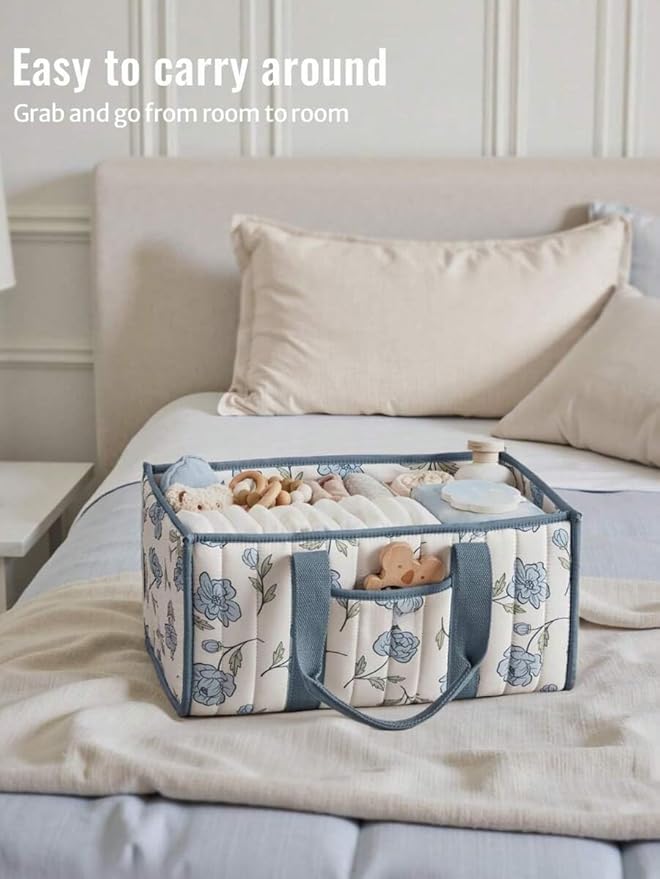 Diaper Caddy Organizer,Cute Floral Nursery Storage Basket,Soft Portable Changing Table Car Caddy Organizer Gift (Floral J)