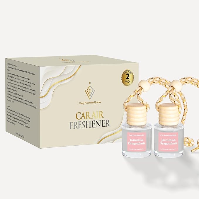C Classy Car Air Freshener Hanging 2 Pack, Jasmine Essential Oil Diffuser, Long-Lasting Fragrance, Cute Car Accessories for Women & Men, Made in USA