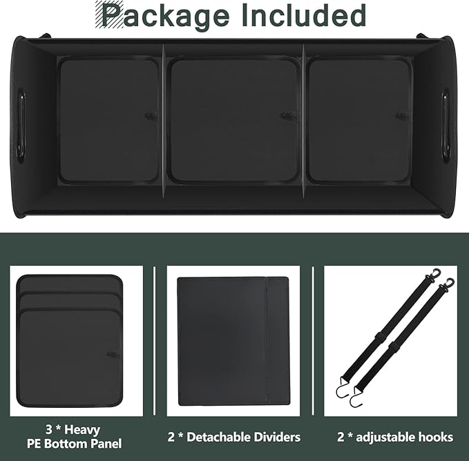 Trunk Organizer for Car, 95L Large Capacity Storage with Non-Slip Bottom Strips and 2 Retractable Straps, Cargo Organizer for Suv, Truck, Sedan, Waterproof Portable Car Organizers for Women Men