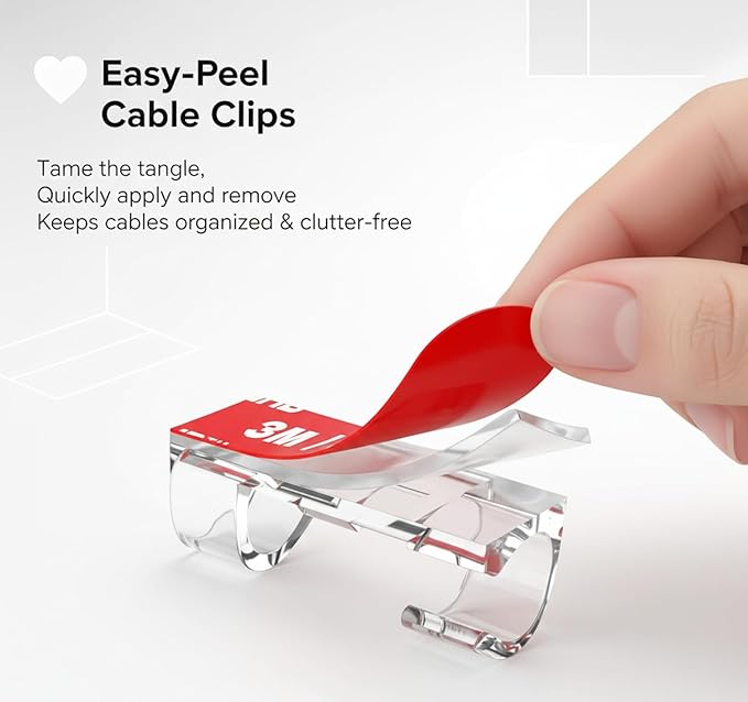 40pcs Clear Adhesive Cable Clips,Wire Clips Cord Holder Cable Management Finisher Wire clamp for Light,Desk, Desk,Wall,TV PC Ethernet Wire Hider for Cords Max. 1/4"
