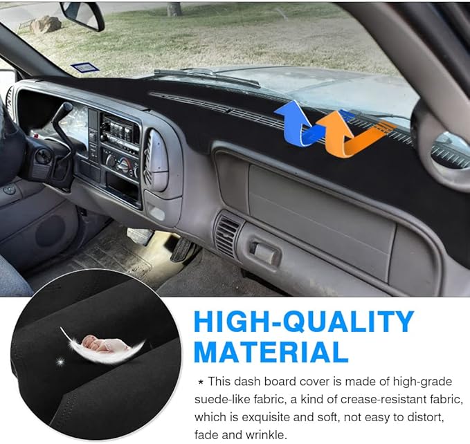 Autorder Dashboard Cover Mat for 1997-2000 Chevy Chevrolet Silverado/GMC Sierra C1500 C2500 C3500 K1500 K2500 K3500, 1997-1999 GMC Yukon/Chevy Tahoe Accessories Dash Cover Flannel Dash Mat Protector