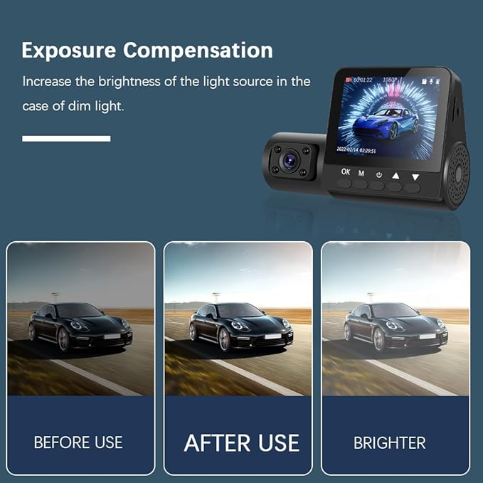 3 Channel Dash Cam 1080P Front and Rear Dash Camera for Cars Mini Dashcam Night Vision, Loop Recording, 24H Parking Mode, Waterproof