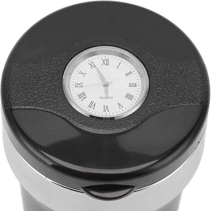 Fdit Portable Car Ashtray for Vehicles, Mini Car Trash Can with Detachable Lid, Detachable Ash Tray Stainless Steel Inside for Outdoor Travel, Home Use (Black Silver)