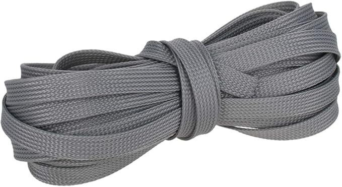 Aicosineg 32.81ft PET Flexible Braided Cable Sleeve 0.4inch Width Wire Loom Sleeving and Organizer Flexible Wire Mesh Sleeve Wrap Protector for TV Audio PC Cords from Pets Chewing Gray