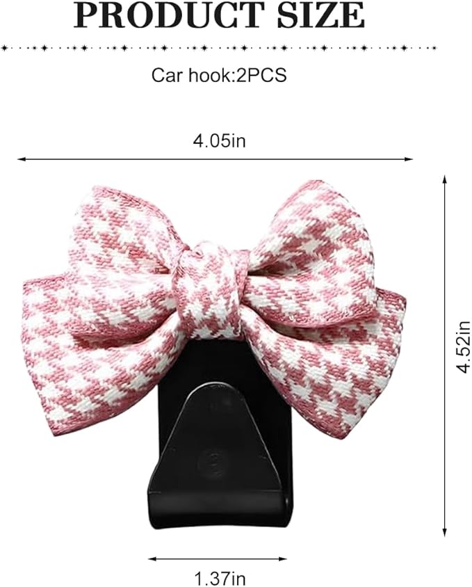 Cute Bow Car Seat Headrest Hooks, 2PCS Multifunctional Vehicle Rear Seat Hanging Hooks, Automotive Interior Seatback Storage Organizer for Purses Bags, Universal Fit (Pink/Small)