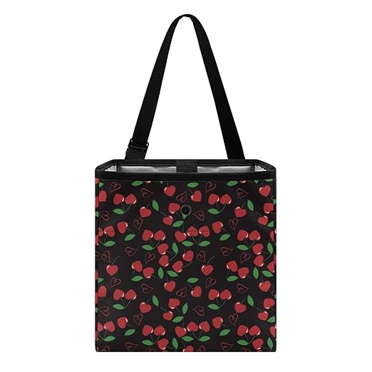 Cherries Car Trash Can Hanging Trash Bin Leak-Proof Collapsible Car Garbage Bag, Car Accessories 2 Gal Large Capacity Multipurpose Storage Container