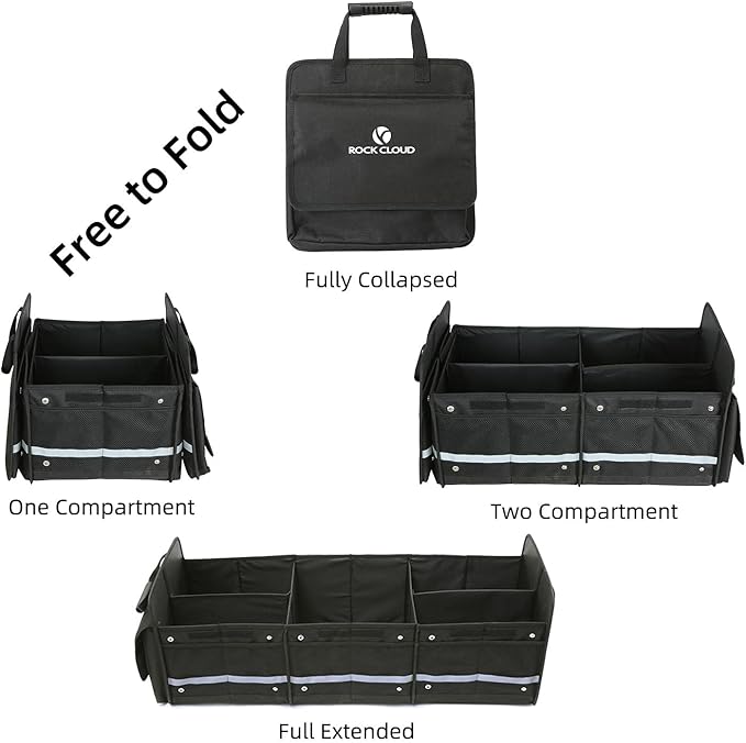 ROCK CLOUD Car Trunk Organizer with Cooler Bag Vehicle Organizers Storage Multi Compartments Collapsible for Auto SUV Truck Minivan Sedan