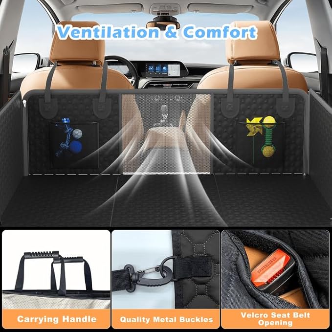 Back Seat Extender for Dogs, PU Leather Hard Bottom Truck Dog Seat Cover for Back Seat, Waterproof Pet Hammock Bed for Car with Side Flap, High Barrier Truck Pet Back Seat Covers