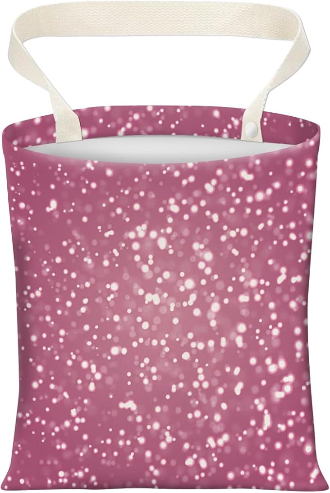 Cute Car Trash Can, Hanging Canvas Car Back Seat Organizer and Storage Bag, Funny Car Trash Bag for Travelling, Outdoor Cute Pink Glitter Print