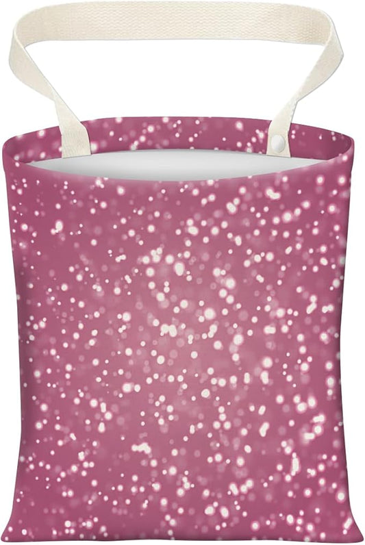 Cute Car Trash Can, Hanging Canvas Car Back Seat Organizer and Storage Bag, Funny Car Trash Bag for Travelling, Outdoor Cute Pink Glitter Print