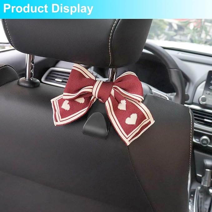 Mandark 2PCS Car Seat Headrest Hooks, Cute Bow Vehicle Hooks for Purses and Bags, Automotive Purse Hook Hanger Interior Decoration Accessories, Universal for SUV, Sedan, Truck (Red Line)