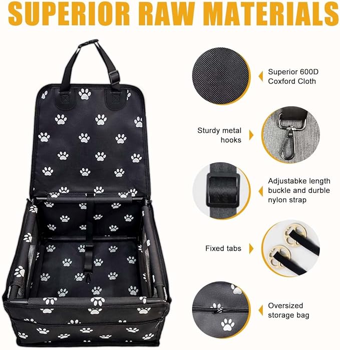 Dog Car Seats for Small Dogs,Pet Booster Seat with ，Frame Walls Extra Stable Waterproof Dog Box Car for Back and Front Seat,for Pet Up to 15 lbs
