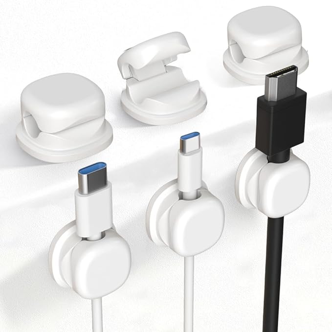 Magnetic Cable Organizer, 2026 New Cord Organizer Holder Clips Strong Adhesive Cable Cord Keeper [Smooth Adjustable] Hide Wire Cord Organizer for Nightstand Kitchen Car Office (White 6PCS)