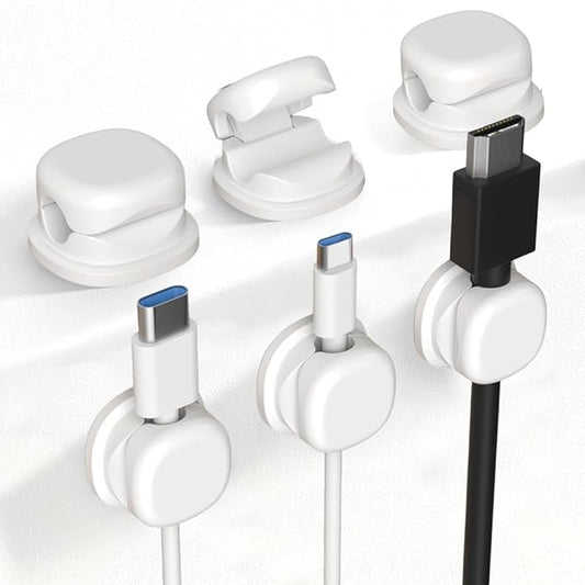 Magnetic Cable Organizer, 2026 New Cord Organizer Holder Clips Strong Adhesive Cable Cord Keeper [Smooth Adjustable] Hide Wire Cord Organizer for Nightstand Kitchen Car Office (White 6PCS)