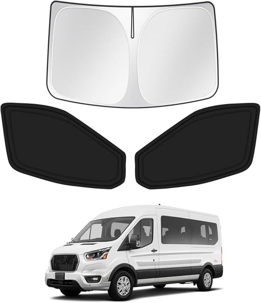 Canvcle Window Shades for 2015-2025 2026 Ford Transit Accessories Windshield Sun Shade Side Rear Window Cover Sunshade Sun Visor Shield Privacy Protection for Camping Keep Vehicle Cool Black 3PCS