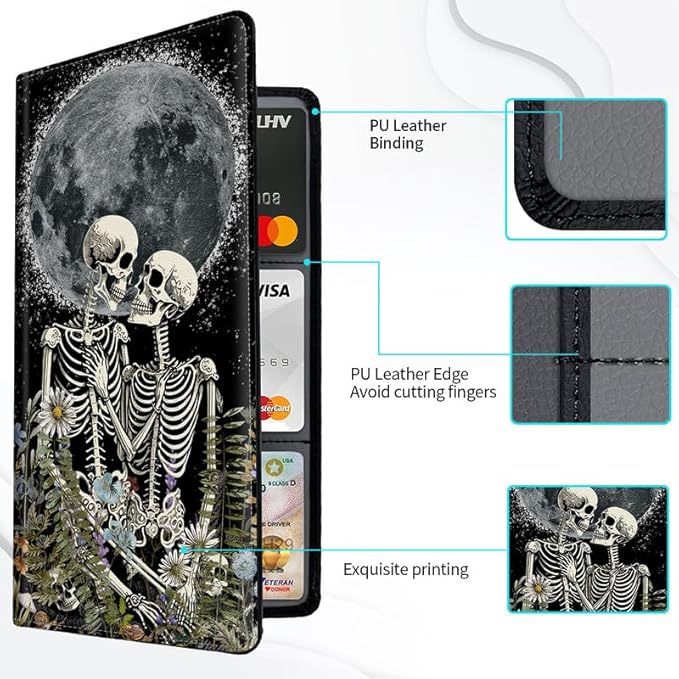 Car Registration and Insurance Card Holder, Vehicle License Documents Glove Box Compartment Organizer Wallet, ID Card Holder for Car Essentials Automobile, Gothic Skeleton Romantic