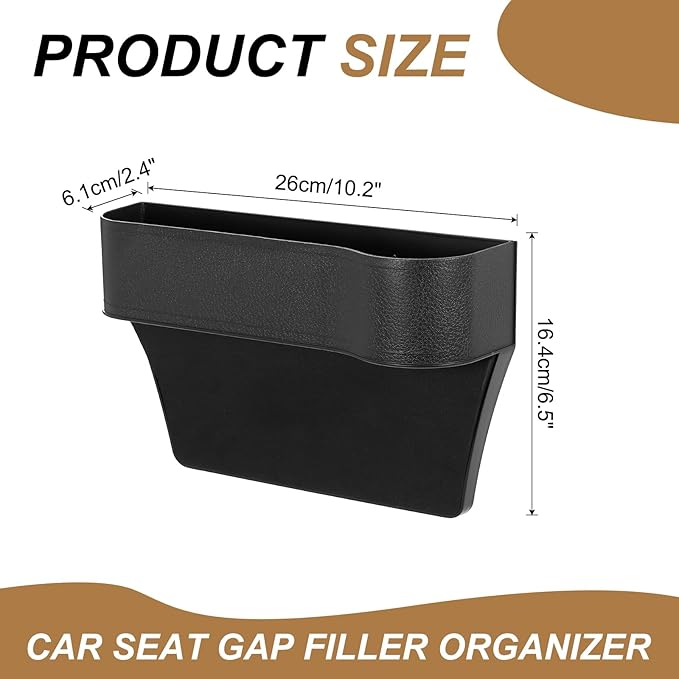 HARFINGTON Car Seat Gap Filler Organizer 10.2 x 6.5 x 2.4 Inch ABS Universal Car Organizer Storage Box Between Seat and Console (Right) with Cup Holders for Phone Sunglasses Keys, Black
