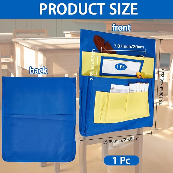 CRASPIRE Classroom Chair Pockets 15.66 x 18.18 inch Yellow Chairback Buddy Pocket Chart Desk Buddy Pocket Organizer with Label Slot for School Home Classroom Preschool Daycare