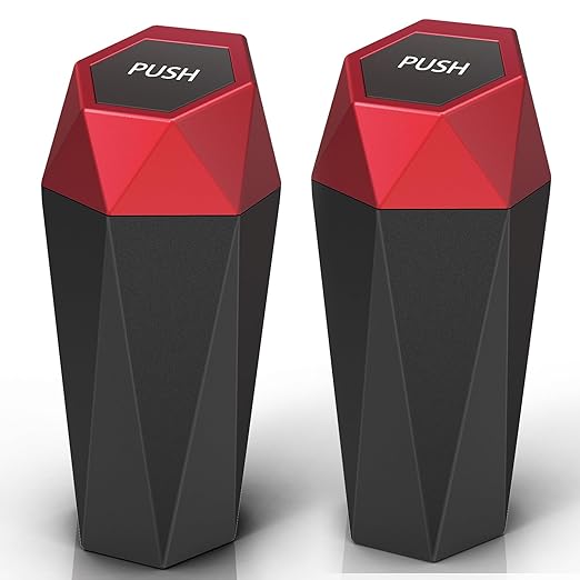 Car Trash Can with Lid, Mini Portable Trash Bin for Cars, Small Automatic Garbage Bin, Leakproof Cup Holder Trash Bin for Auto,Home,Office, Desktop Car Accessories (2, Red)