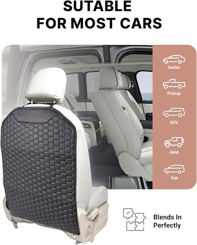 Owleys Kick Mat Back Seat Protector - Car Back Seat Cover for Kids Feet - Waterproof & Sturdy Protector for Upholstery from Dirt, Mud, Scratches and Stain (Black)