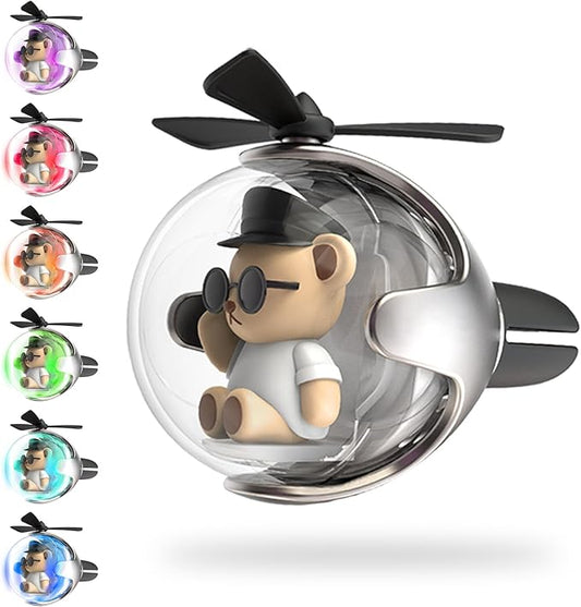 White & Black Bear Car Air Freshener with 6-Color Auto Light Up & 4 Scented Tablets – Subtle Fragrance, Decorative Auto Accessories, Cute Mother's Day and Father's Day Small Gift