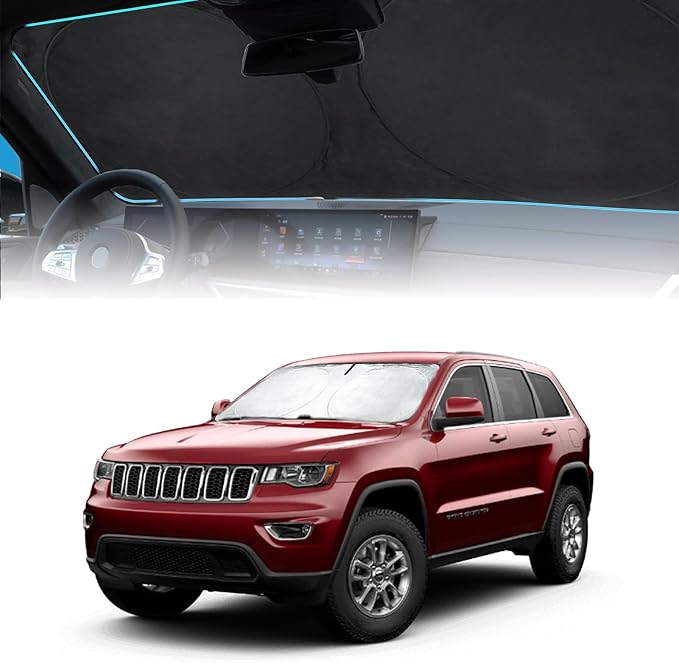 Windshield Sun Shade for 2025 Cherokee Car Windshield Cover, Custom Fit for Jeep Cherokee 2014-2023 2024 2025 Ultimate Sun Protection Foldable Visor Sunshade Protector Shield Accessory