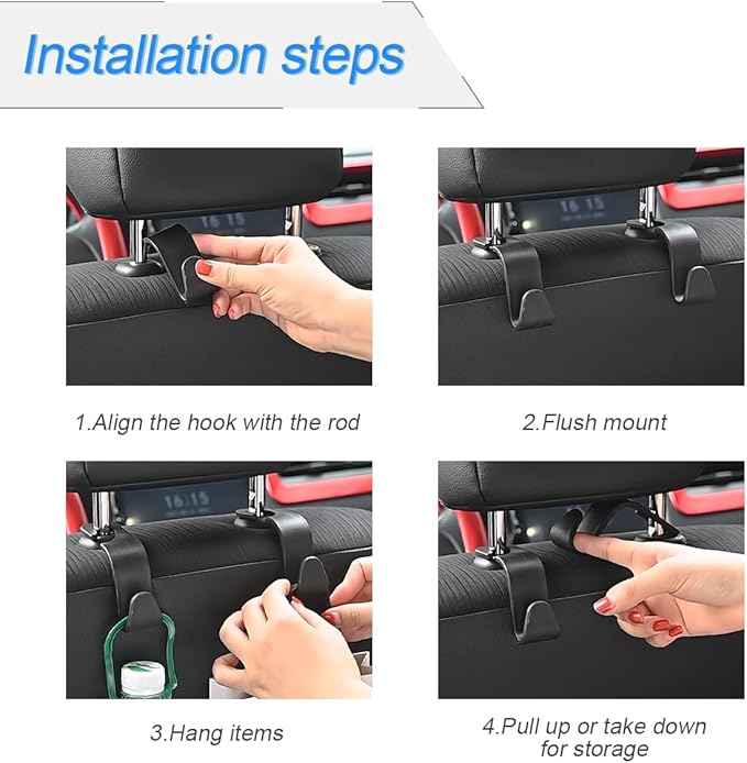 Hanemia 4PCS Car Seat Headrest Hooks, Auto Back Seat Hanger Holder, Durable Stylish Vehicle Organizer Universal Car Interior Accessories, Storage Hooks for Purses, Bags, Clothes (Carbon Fiber/Grey)